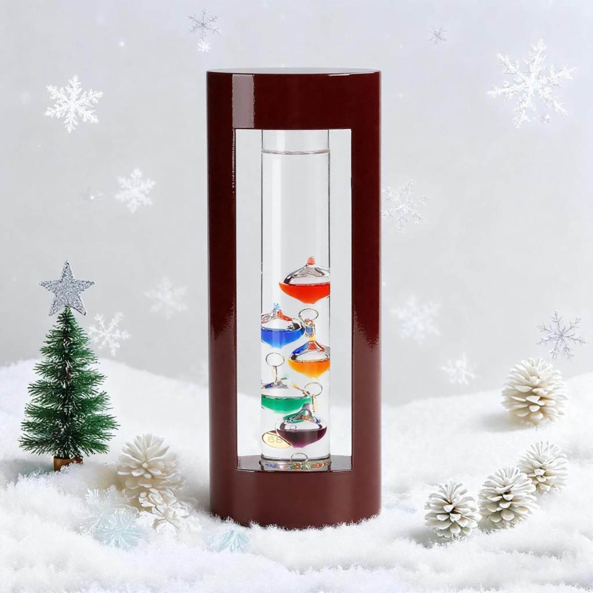 Lily's Home 9 inch Galileo Thermometer in Cherry Finish Wooden